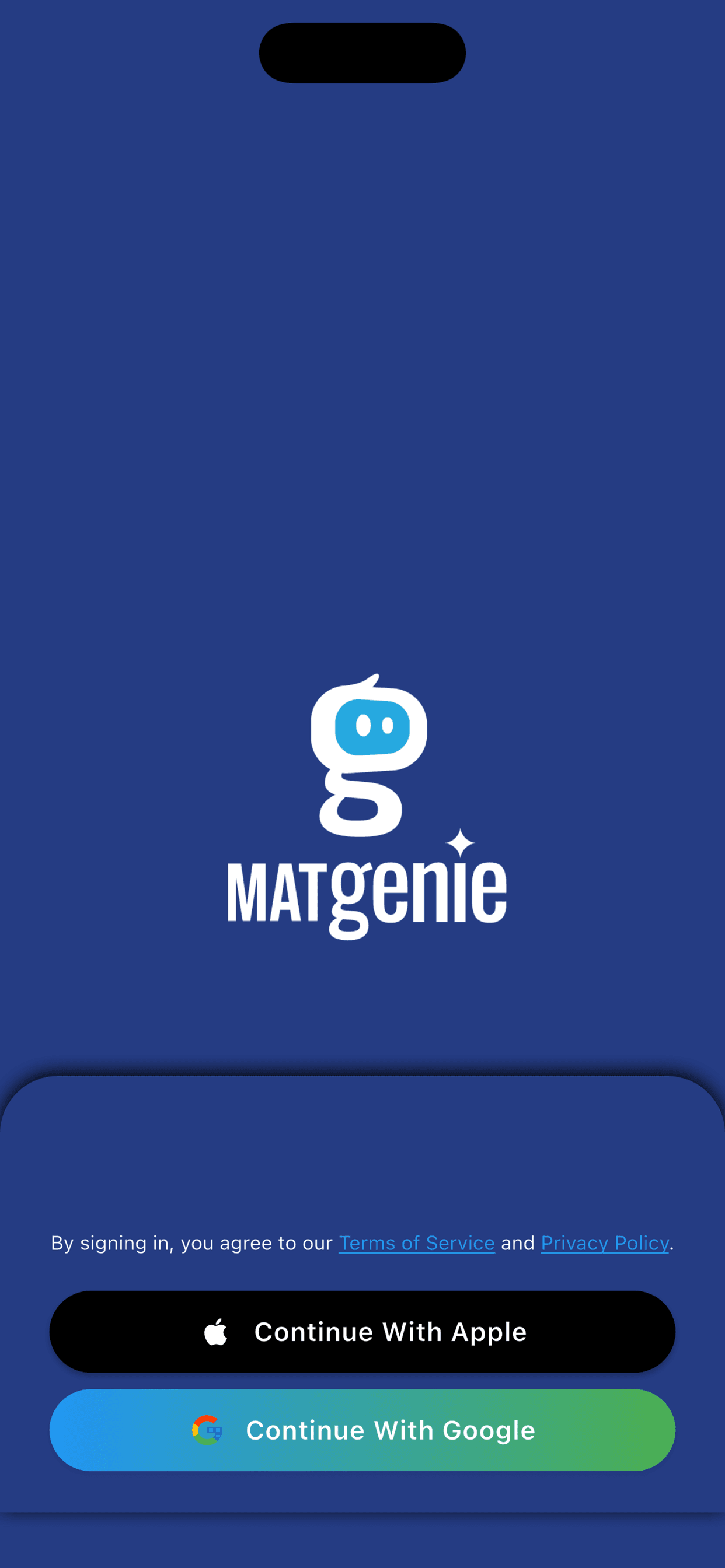 MATgenie Mobile App Primary Interface